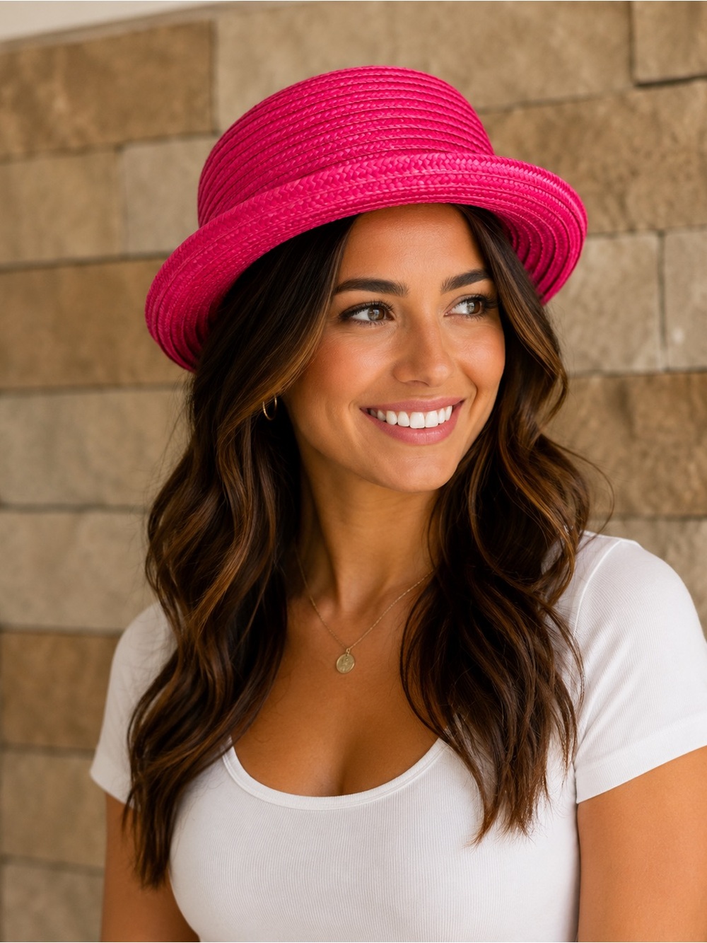 90s Women's Hot Pink Straw Bucket Hat - Stylish Summer Accessory
